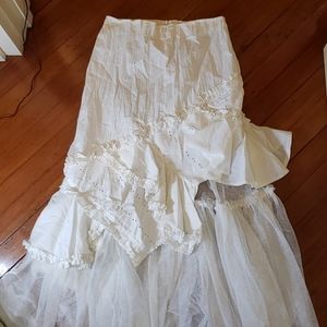 Vintage Paris linen and cotton ruffled skirt